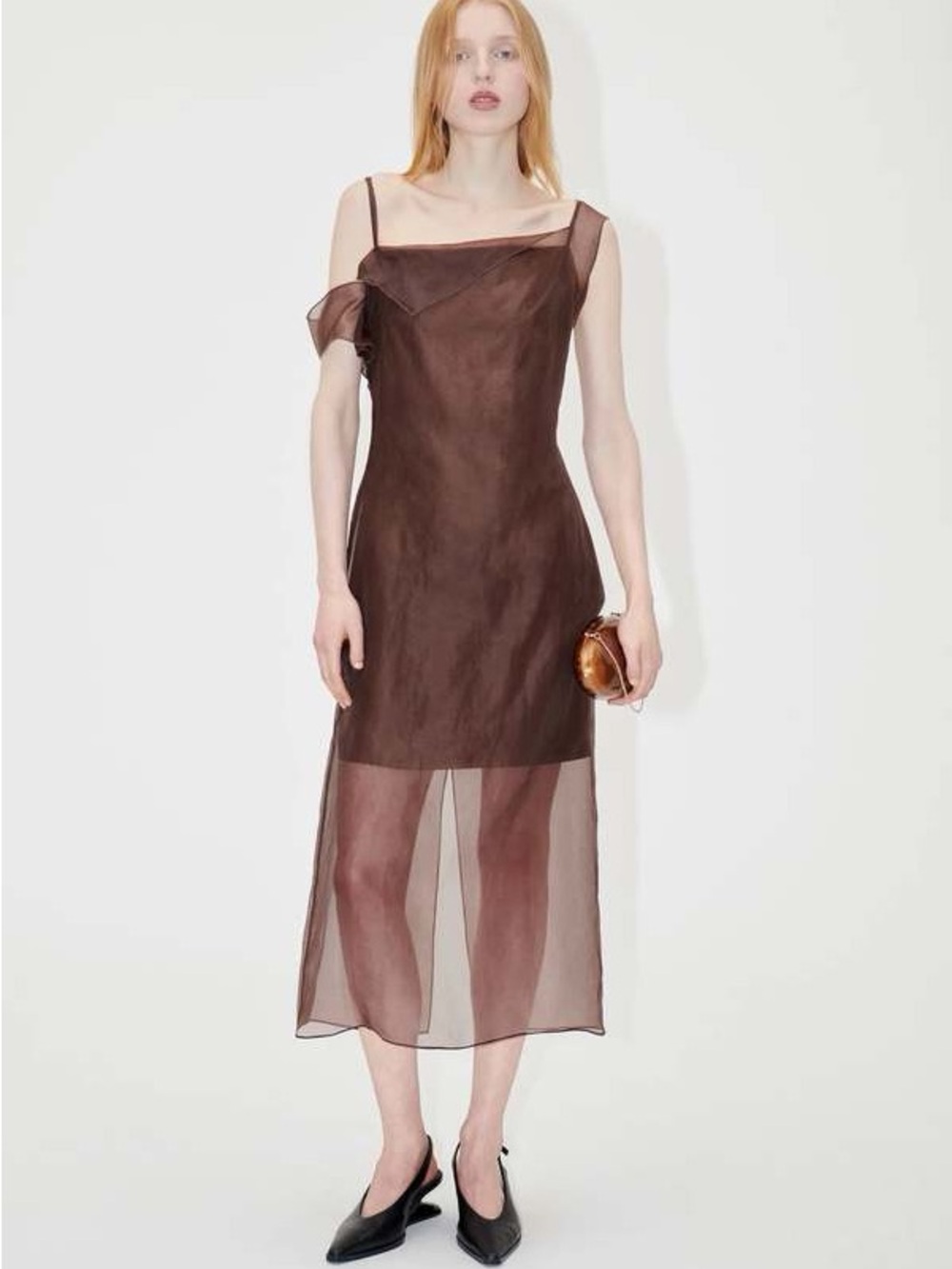 Stine Goya Roxanna Sheer Brown Silk Dress
